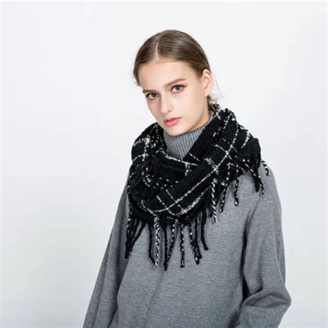 designer knitted spring winter women scarf plaid warm cashmere scarves