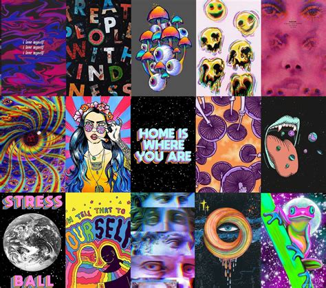 Psychedelic Trippy Wall Collage Kit Indie Aesthetic Wall Etsy