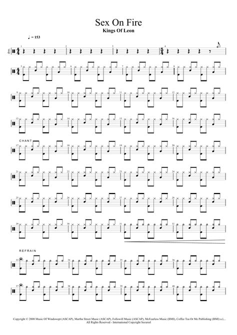 sex on fire sheet music kings of leon drums