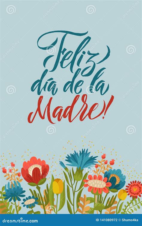 happy mothers day spanish calligraphy design  floral background vector illustration stock