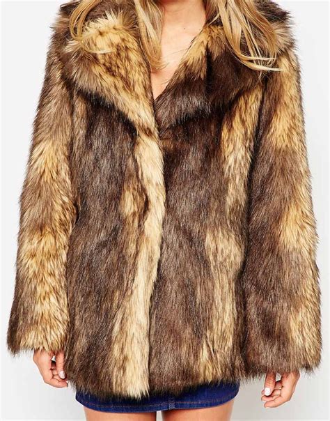 lyst asos vintage faux fur coat  brown