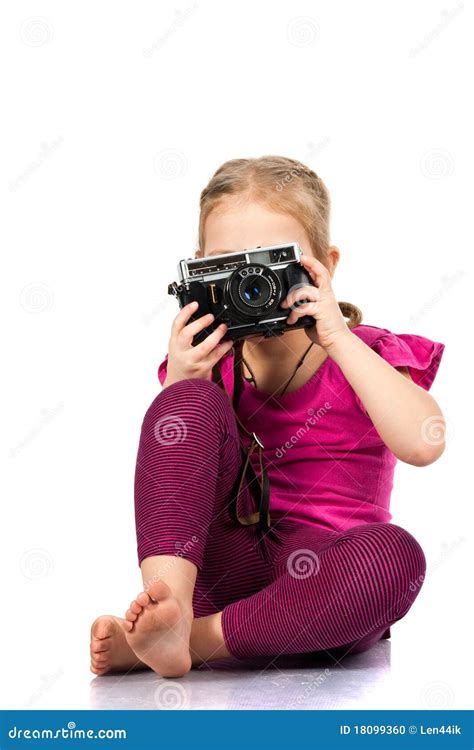 beautiful girl photographing stock photo image  portrait equipment