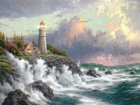 Maritime Sky Waves Lighthouse Sea Coast Thomas