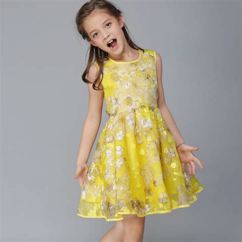 buy high quality fashion europe style yellow organza sleeveless girl dress