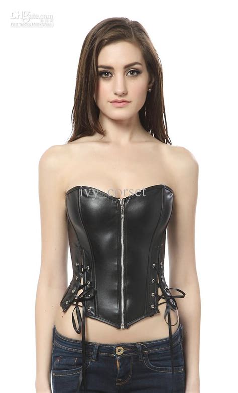 2017 sexy black faux leather bustier corset with thong k26 size 2xl