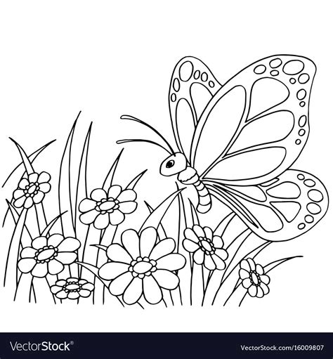 butterfly  flower cartoon coloring page vector image