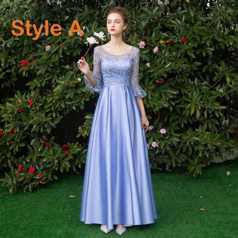 affordable sky blue satin bridesmaid dresses    princess floor length long ruffle