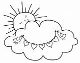 Coloring Sun Smiling Cloud Behind Cartoon Pages Cloudy Simple Fun Little sketch template