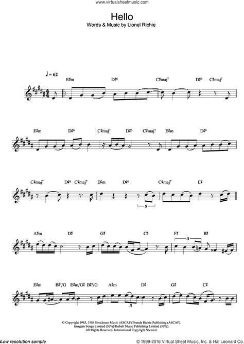 Richie Hello Sheet Music For Alto Saxophone Solo [pdf]