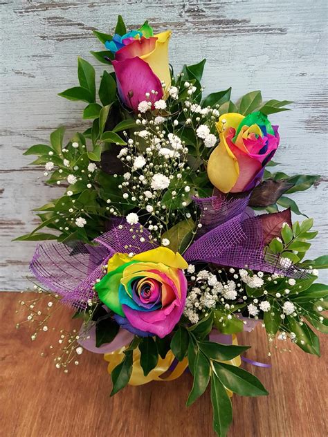 rainbow rose arrangement westridge florist toowoomba