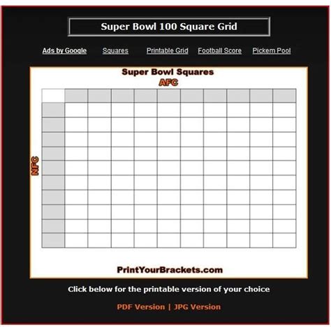 super bowl square template   easy