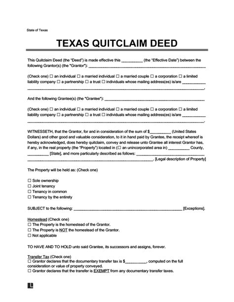 texas quitclaim deed form  word
