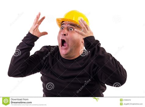construction worker screaming in terror royalty free stock