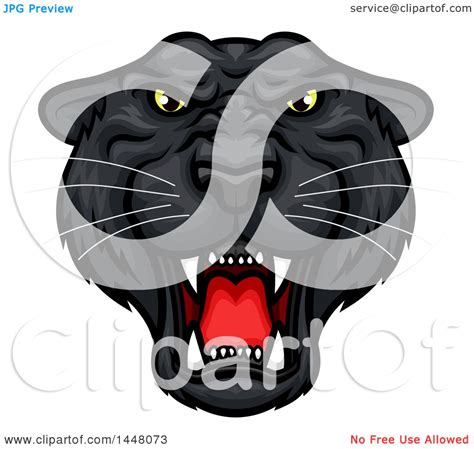 Clipart Of A Vicious Black Panther Big Cat Mascot Face