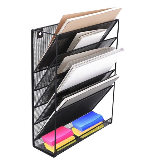 wall mount file organizer holder  pocket metal mesh hanging folder