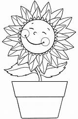 Sunflower Coloring Pages Pot Happy Girls Beautiful sketch template