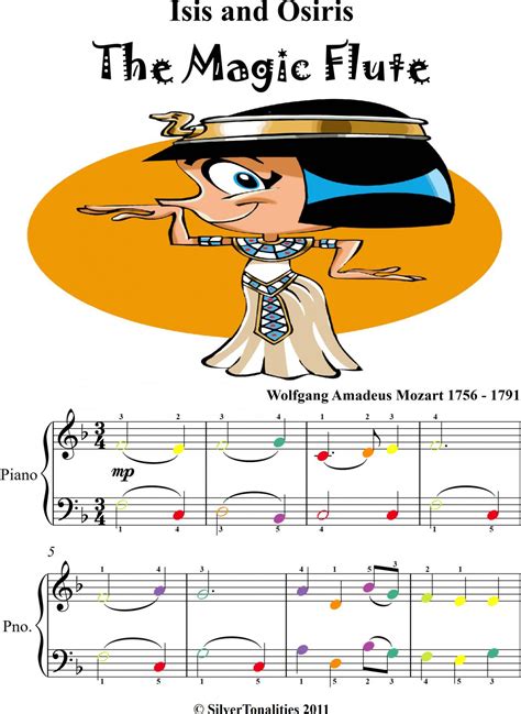 Isis And Osiris Magic Flute Easy Piano Sheet Music With Colored Notes