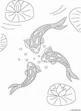 Koi Fish Coloring Pages Pond Mosaic Fishes Patterns Ponds Printable Glass Stained Azcoloring Nobori Pattern Coloriage Da Ca Google Kois sketch template
