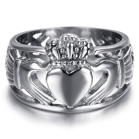 silver irish claddagh friendship love ring heart crown women wedding