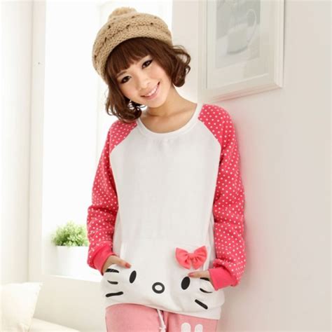 sweater pink white hello kitty red bow polka dots knit hat clothes hat asian bows