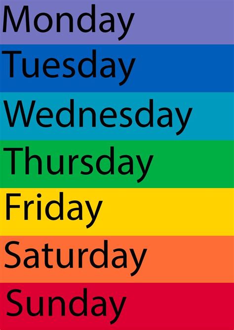 free printable days of the week display free days of the week