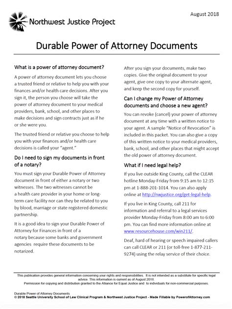 washington power  attorney forms  templates