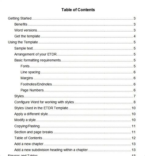 sample   table  content  style  table  contents templates