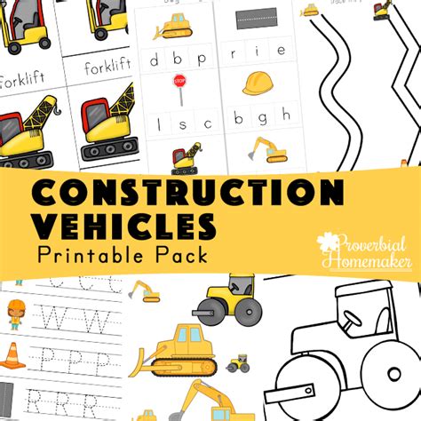 construction vehicles printable pack proverbial homemaker