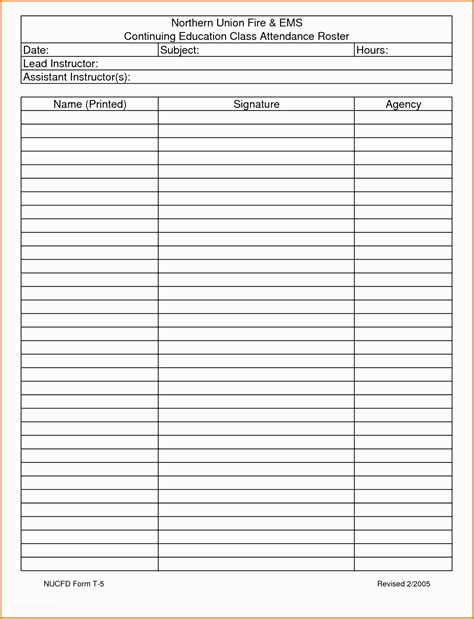 roster template   roster form templates  freesample