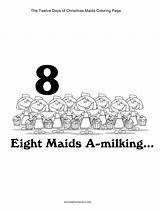 Christmas Days Twelve Coloring Printables Pages Maids Kidscanhavefun Colors Worksheets Drummer Boy Drawing Color Milking Eight sketch template