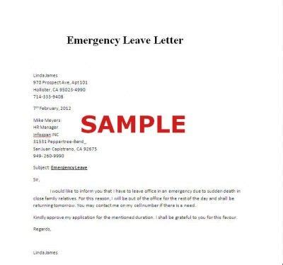 sample  emergency leave letter careers jobs pinterest letters