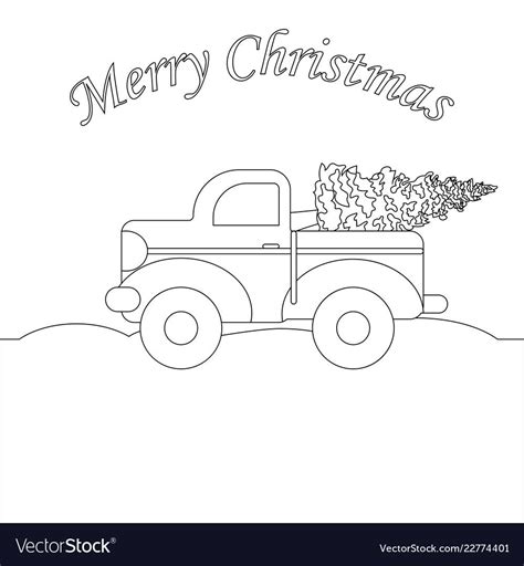 red truck  christmas tree   white background vector