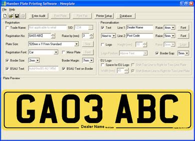 number plate printing software