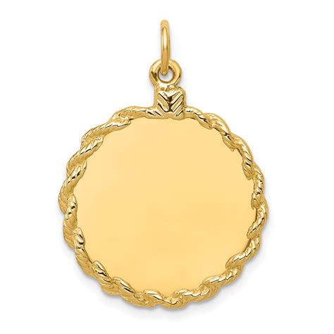 yellow gold  gauge circular engravable disc rope pendant charm