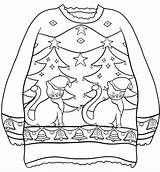 Sweater Christmas Coloring Ugly Printable Pages Cats Trees Sweaters Bells Decorations sketch template
