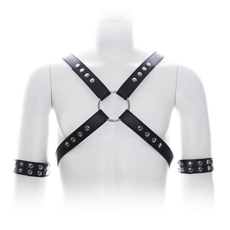 leather harnesses men muscle slave bondage male reveal chest strap body