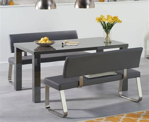cm  seater dark grey gloss table  bench set homegenies
