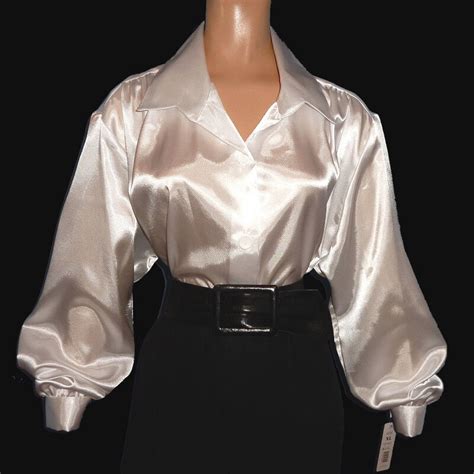 shiny new liquid satin long sleeve blouse button front top vtg style