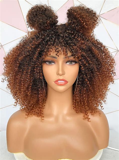 Curlcoo Short Curly Afro Wigs With Bangs For Black Women Kinky Curly