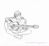 Boy Sketch Sad Guitar Drawing Playing Man Drawings Easy Simple Pencil Person Sketches Girl Guy Draw Anime Step Poses Paintingvalley sketch template