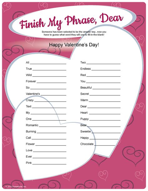 finish  phrase dear valentines games  couples valentines games