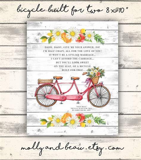 Bicycle Built For Two Printable Bicycle Built For Two Lyrics Etsy