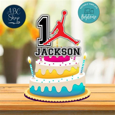 printable jordan birthday cake topper template diy createpartylabels