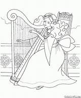 Harp Arpa Harpe Colorkid Dessin Coloriage Playing Prinzessin Prinzessinnen раскраска Regina раскраски Harpa Rey Coloriages Principesse Katze Inverno Principessa Paseo sketch template