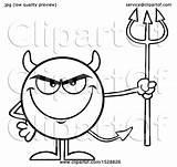 Devil Holding Pitchfork Round Illustration Grinning Royalty Clipart Vector Toon Hit Clip sketch template
