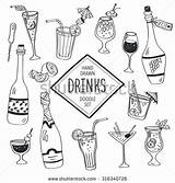 Drinks Coloring Cocktails Doodle Cocktail Drawn Hand Icons Beverages Wine Isolated Vector Set Background Glass Juice Water Shutterstock Bottles Stock sketch template