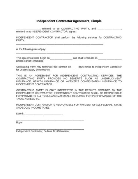 simple independent contractor agreement template business