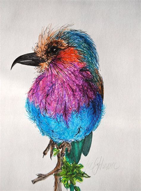 colorful bird drawing   arieljohnsondesigns  etsy