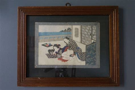 original and framed shunga print by kitagawa utamaro at