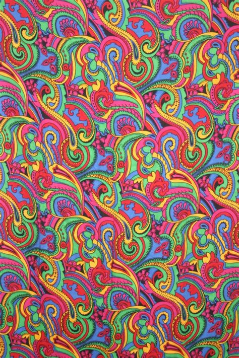 vintage  psychedelic paisley bright colors fabric